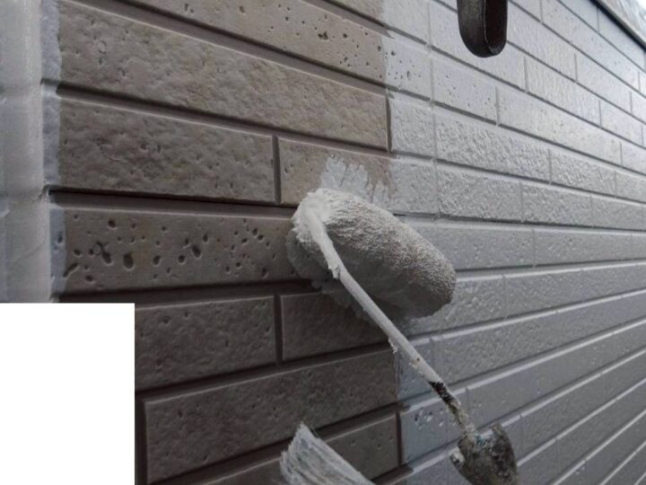 【外壁アクセント部分】下塗り施工中